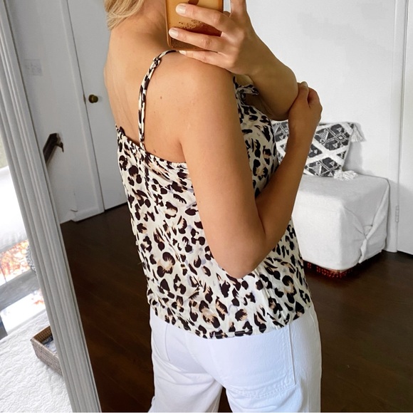 🐚 EKSEPT BOHO IVORY BLACK LEOPARD PRINT RUFFLE DETAIL SUMMER TOP! - Picture 3 of 11